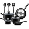Serenelife Kitchenware Pots & Pans Set – Basic Kitchen Cookware, Black Non-Stick Coating Inside, Heat Resistant SLCW11BLK